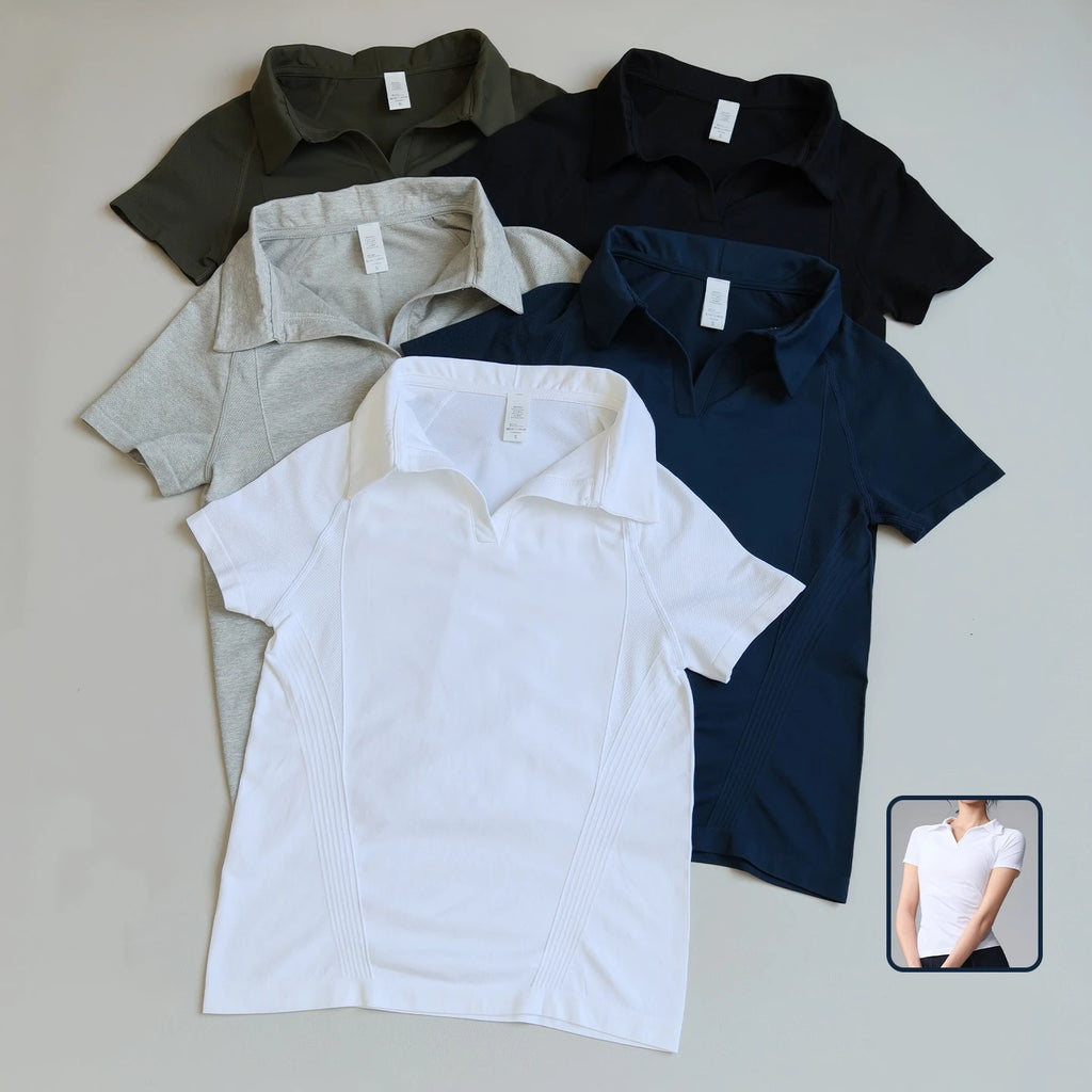 Breathable Yoga Wear Short-Sleeved Right-Shoulder Sports Tops Tennis Polo Shirts Fitness Badminton T-Shirts for Active Wear