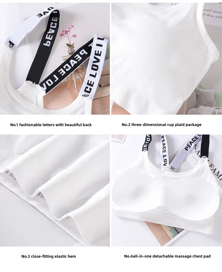 Sports Underwear Women Yoga Fitness Seamless Crop Top Wide Letter Straps Comfortable Workout Activewear