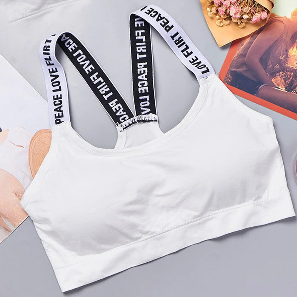 Sports Underwear Women Yoga Fitness Seamless Crop Top Wide Letter Straps Comfortable Workout Activewear